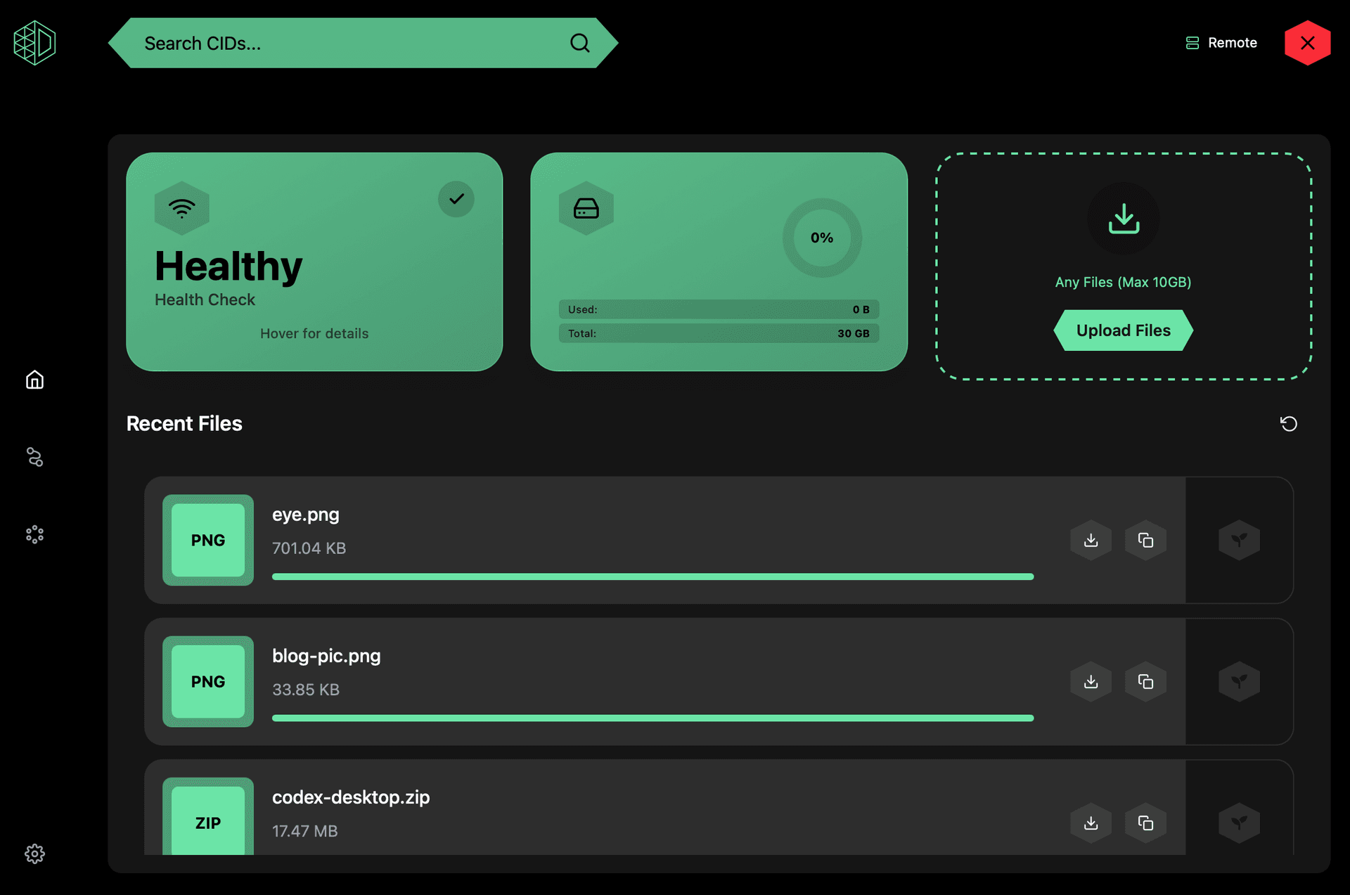 CodexStorage App Interface Screenshot 1