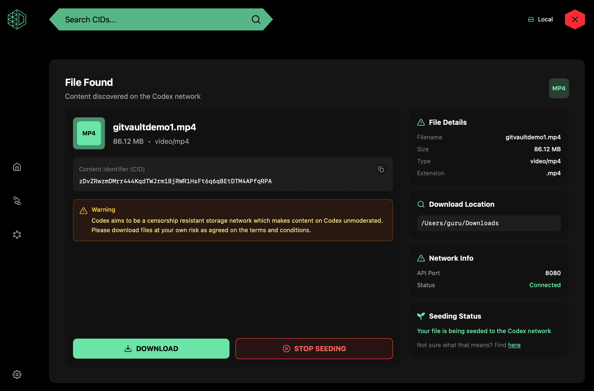 CodexStorage App Interface Screenshot 2